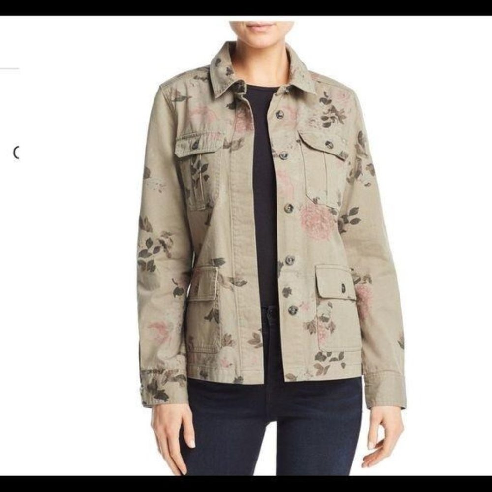 Aqua Floral Print Army Jacket Green NWT XS
